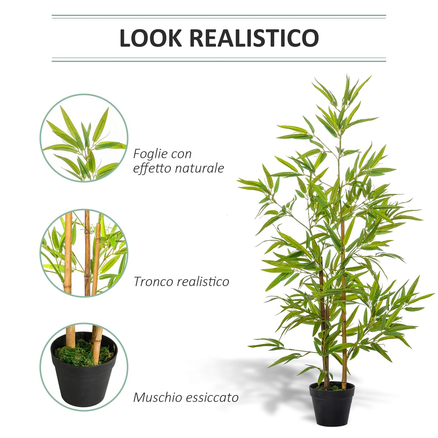 Outsunny Planta Artificial de Bambú 120 cm Árbol Artificial en Maceta Decorativa para Interior Exterior Hogar Salón Oficina Ø15,5x120 cm Verde
