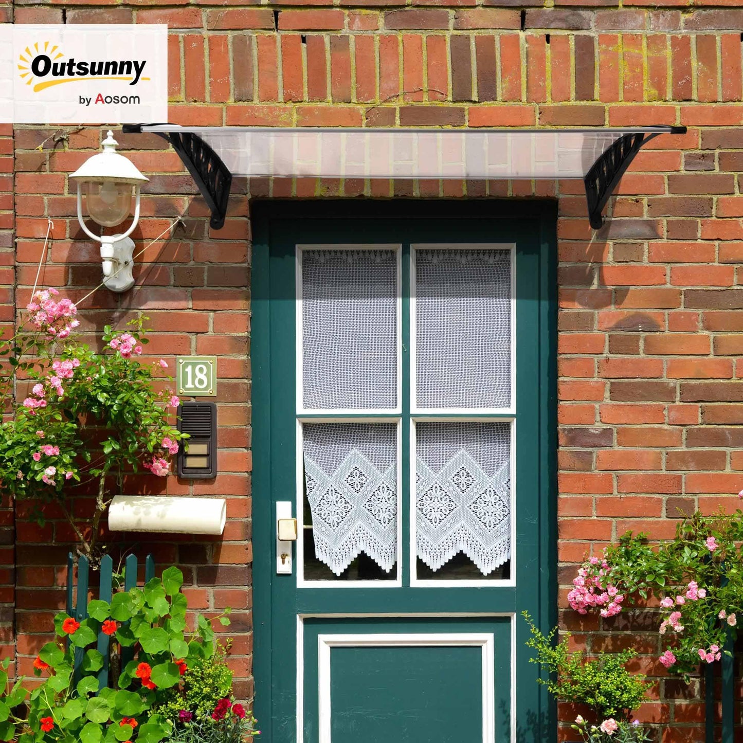 Outsunny Tejadillo de Protección contra Sol y Lluvia Marquesina para Puertas de Exterior Marquesina de Techo Diseño Moderno Aleación de Aluminio Duradero 122x89x24 cm Transparente