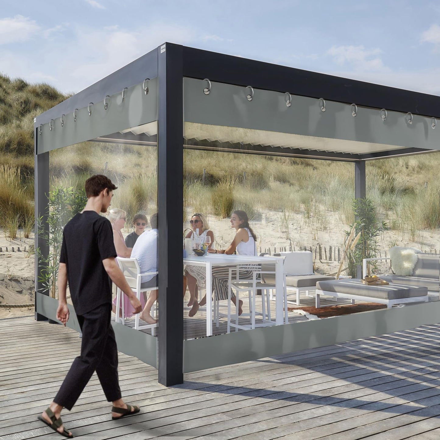 CLXRZM Exterior Impermeable Vinilo Lona Cortinas, Cortina Transparente al Aire Libre, 0.6mm PVC Duradera Panel Lateral con Ojales para Porche Terraza Pérgola, 3x2.5m