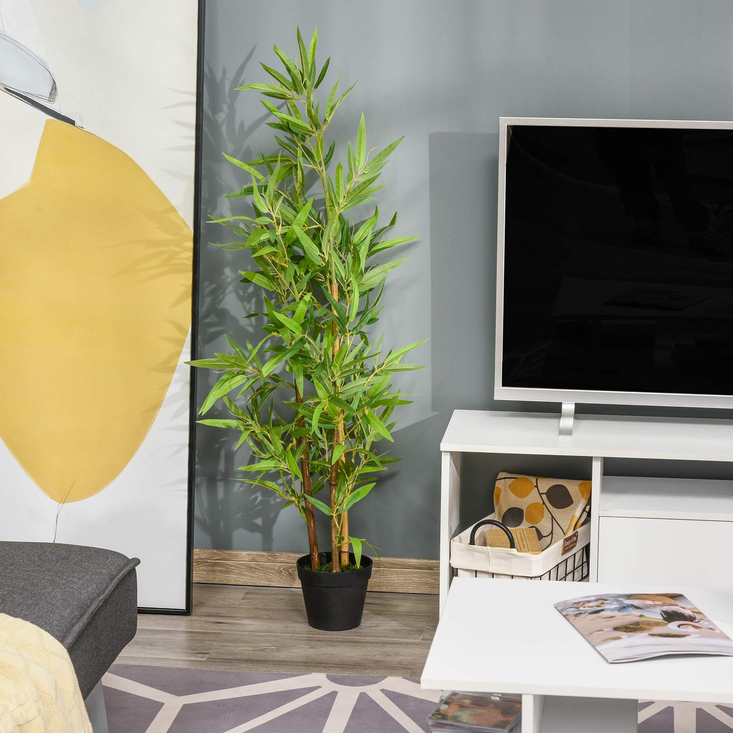 Outsunny Planta Artificial de Bambú 120 cm Árbol Artificial en Maceta Decorativa para Interior Exterior Hogar Salón Oficina Ø15,5x120 cm Verde