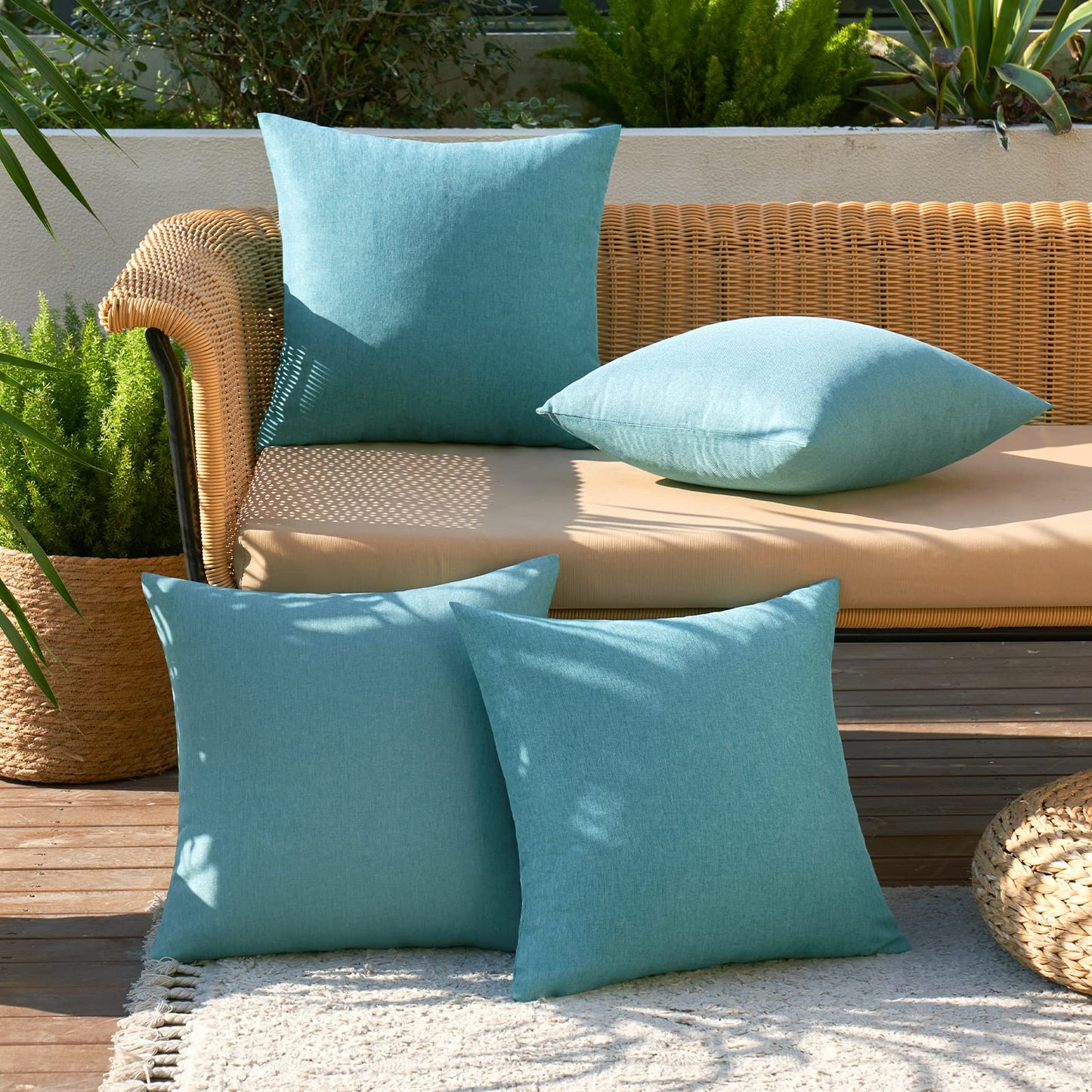 MIULEE Funda de Cojines Exterior Impermeable Fundas de Almohada Sofa Decorativo Lino de Imitación Duradero Cremallera Oculta para Jardin Terraza Salon Silla Cama Oficina 45x45cm 4 Piezas Azul Claro