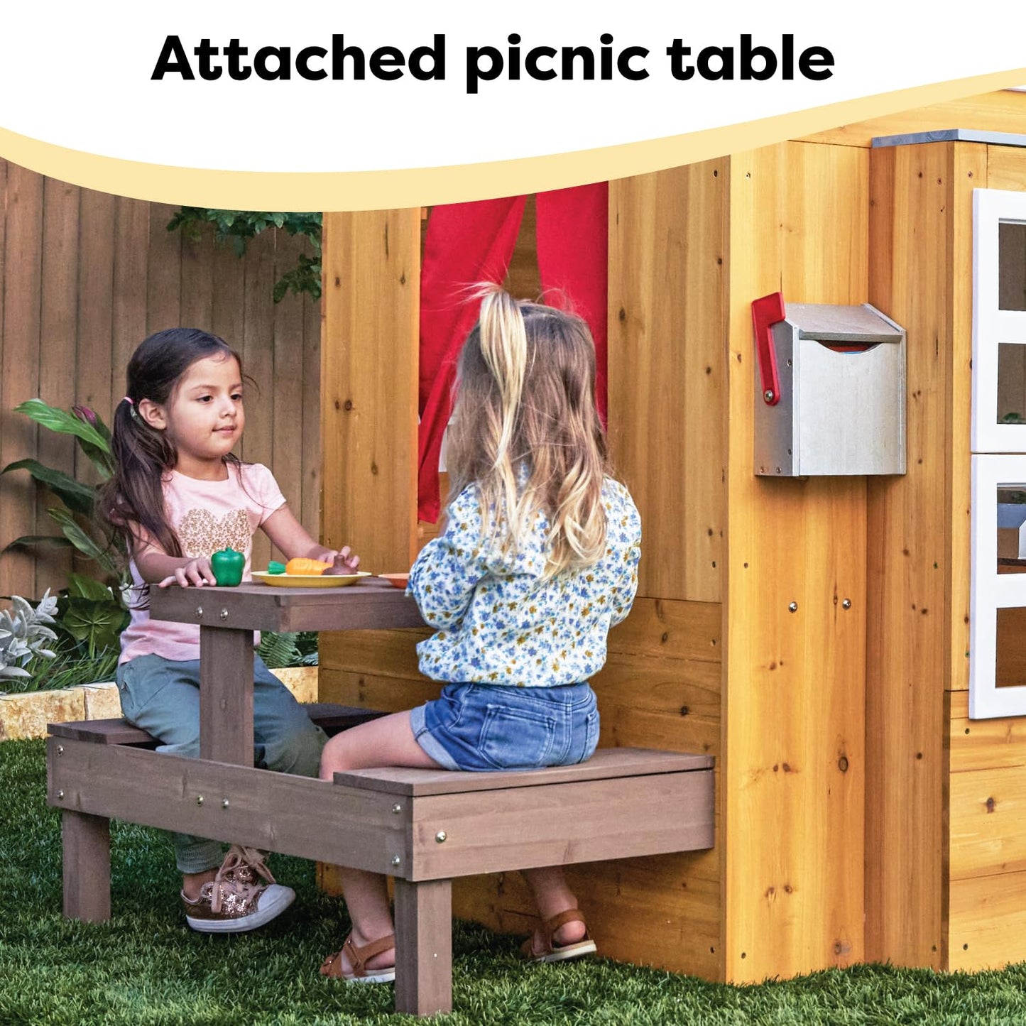 KidKraft Casita Infantil Moderna de Madera con Cocina de Juguete, Mesa y Banco para niños y niñas, casita de Juego para Exterior, jardín o Patio (00182)