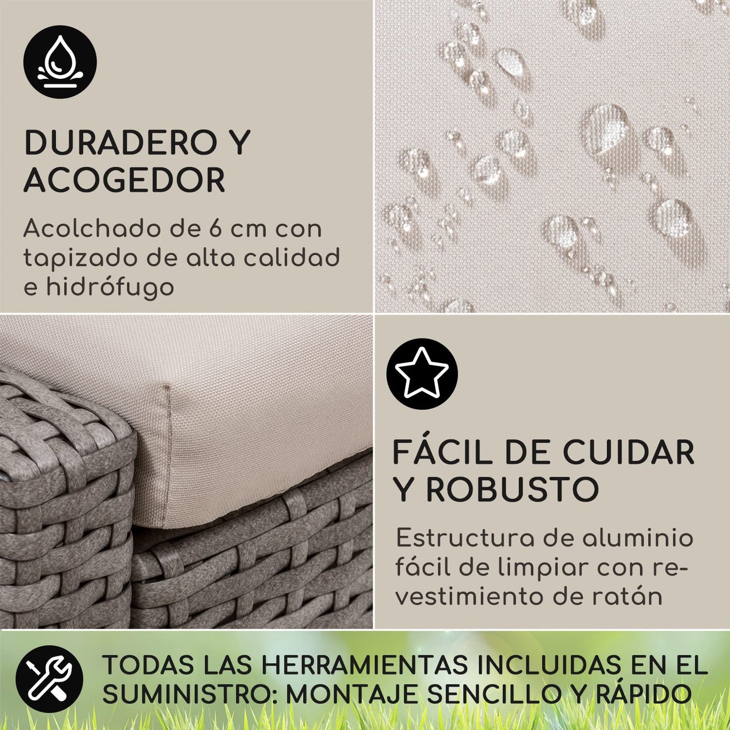 blumfeldt Cama/Tumbonas Jardin Exterior, Tumbona Doble de Ratán con Techo Solar Impermeable, para Piscina 2 Plazas, Sofá Ratán, Hamacas Respaldo Ajustable