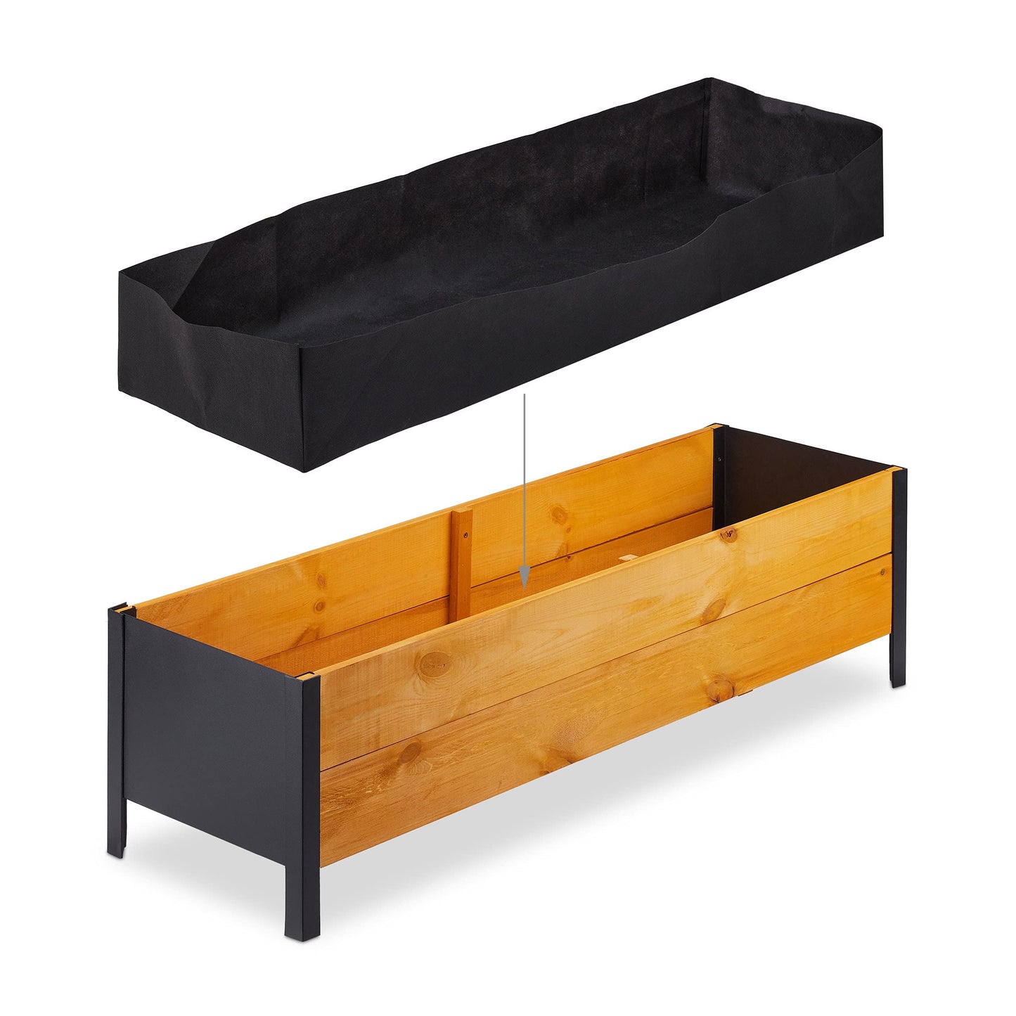 Relaxdays Huerto Urbano con Tela, 32,5x118x35 cm, Jardinera Madera Terraza, Balcón y Jardín, Rectangular, Marrón Natural