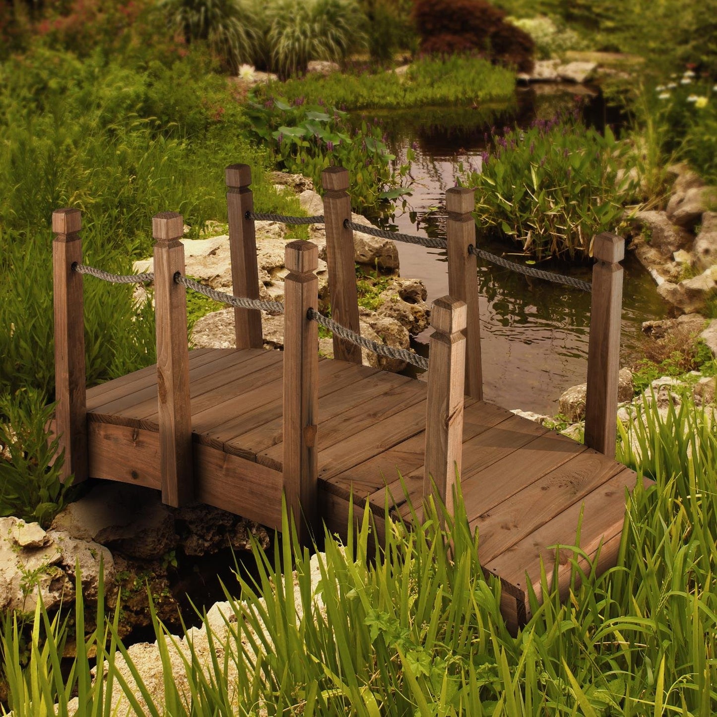 Blumfeldt Rialto Puente de jardín Puente Decorativo (Madera de Pino Maciza, Resistente a la Intemperie, tamaño 58x58x122cm)