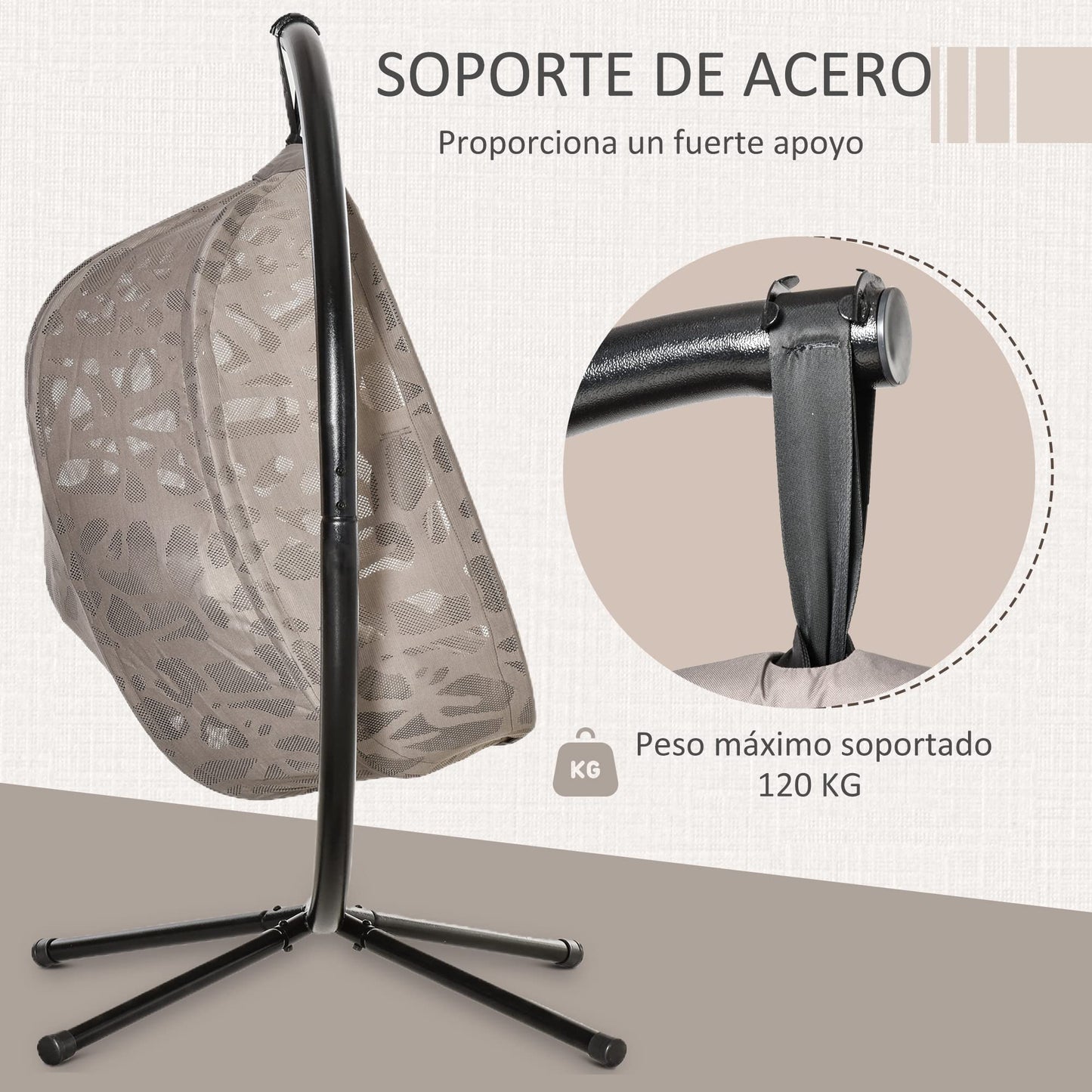 Outsunny Silla Colgante con Soporte de Acero Sillón Colgante Hamaca con Cesta Plegable y Cojines para Interiores y Exterior Carga 120 kg 126x96x172 cm Marrón