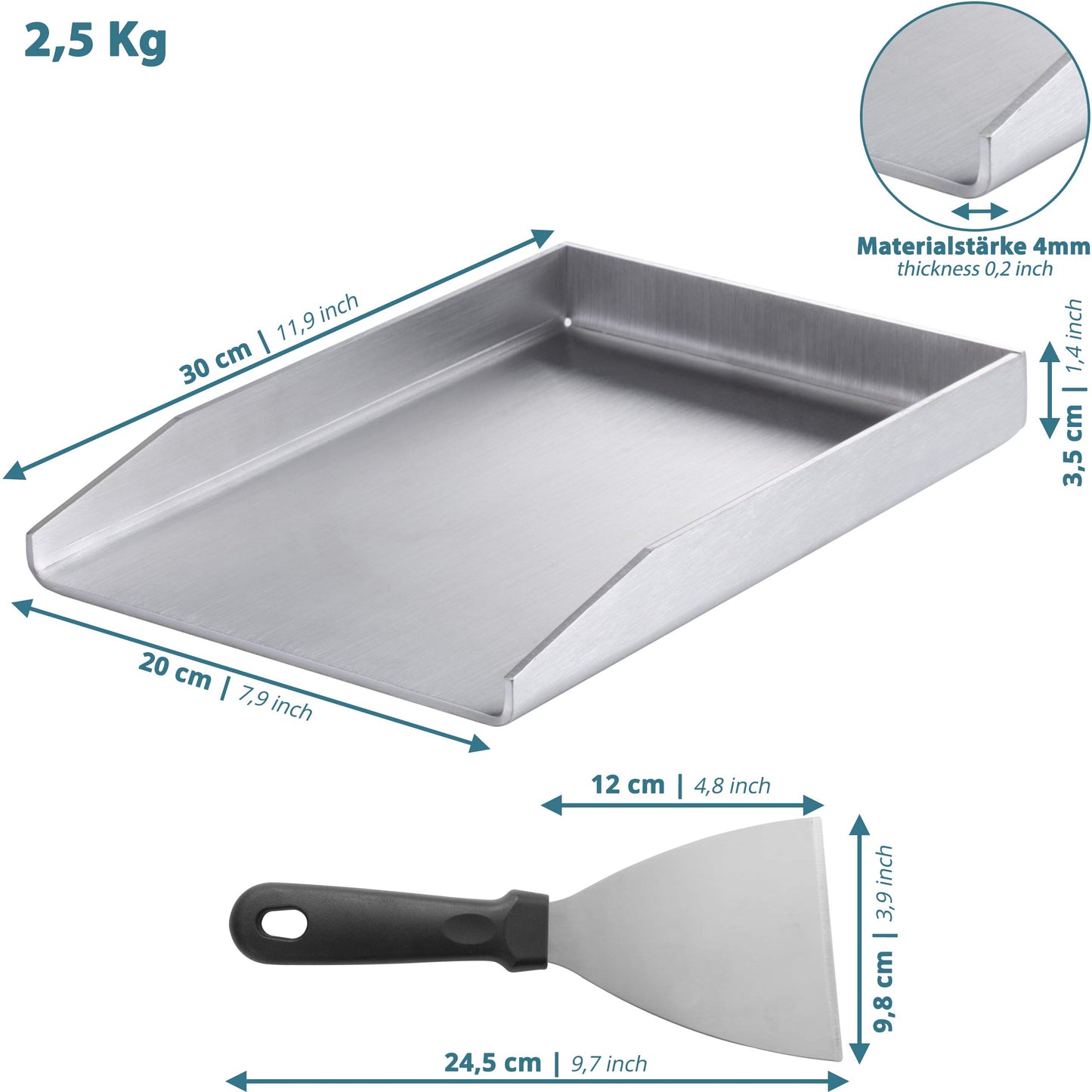 Smartpeas Plancha Barbacoa De Acero Inoxidable 20 X 30 Cm Para Muchas Barbacoas De Carbón & Gas +Raspador Bbq