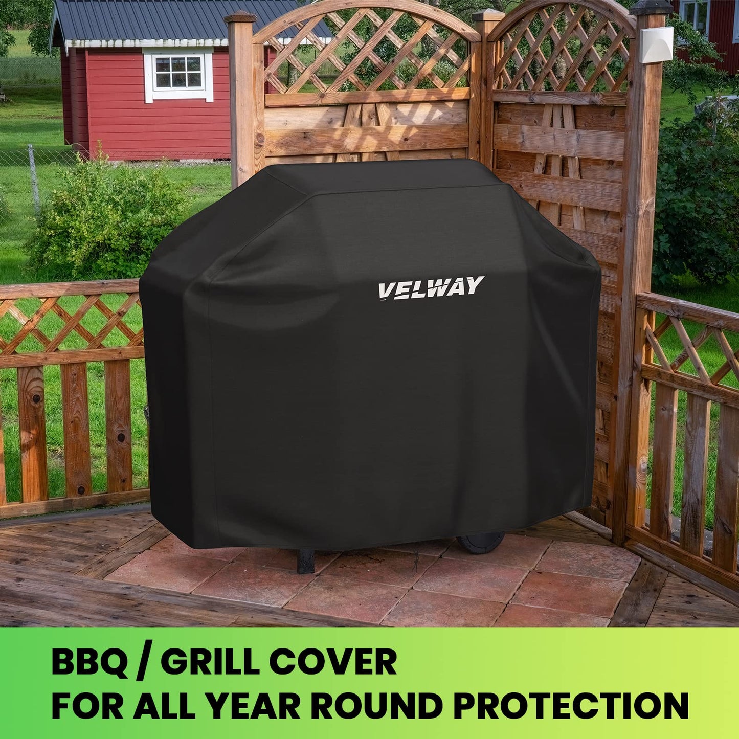 Velway Funda para Barbacoa Impermeable, Cubierta BBQ de Parrilla 210D Oxford Protector, Anti-Viento/Anti-Polvo/Anti-Humedad, Resistente al Desgarro/Agua/Lluvia/Nieve/Sol, 147x61x117cm Negro