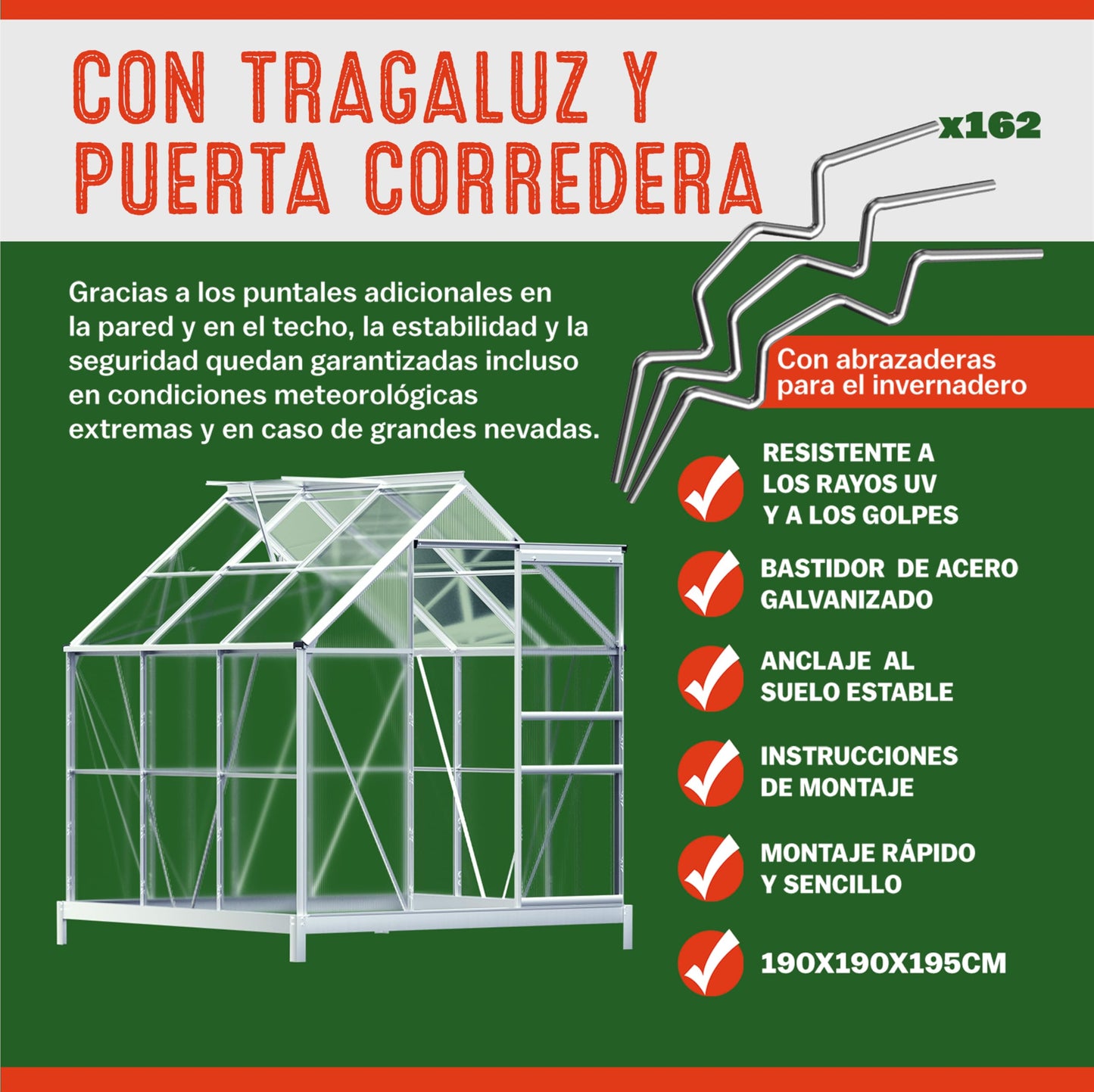Gardebruk Invernadero de Aluminio 3,6m² Cobertizo de Jardín con Base Plantas 5,8m³ 190x190cm Vivero Huerto