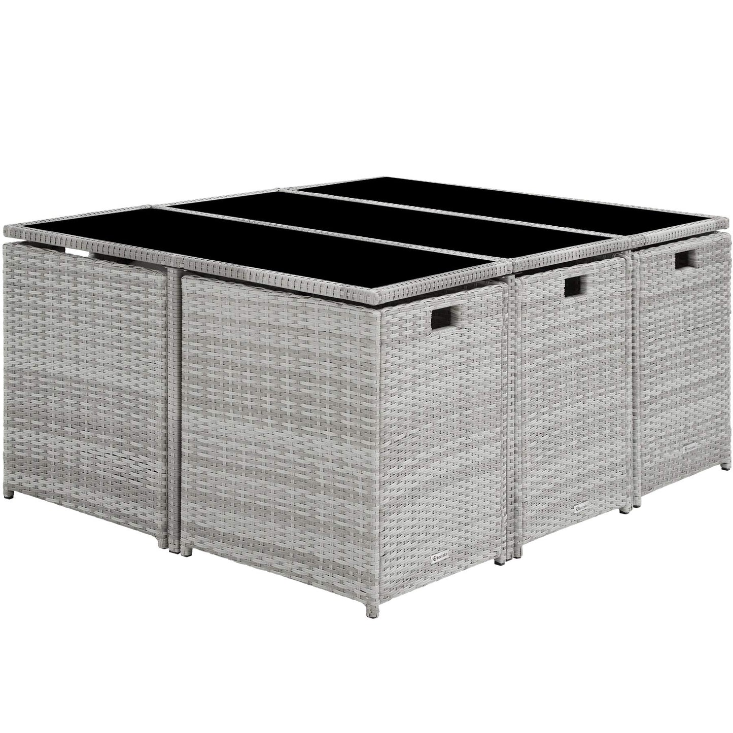 TecTake® Conjunto Jardín Exterior de Ratán y Acero, Agrupable en Cubo, Muebles Jardín Exterior Resistente a la Intemperie, para 6-10 Personas, Fundas Extraíbles y Funda Protectora - Gris Claro