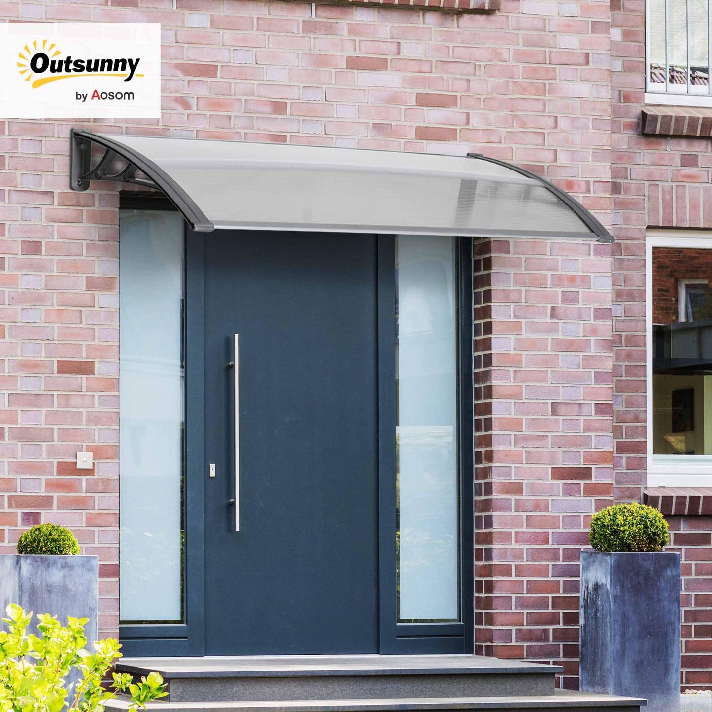 Outsunny Tejadillo de Protección 110x60 cm Marquesina Exterior para Puertas y Ventanas contra Sol y Lluvia con Soporte de PP Policarbonato Transparente
