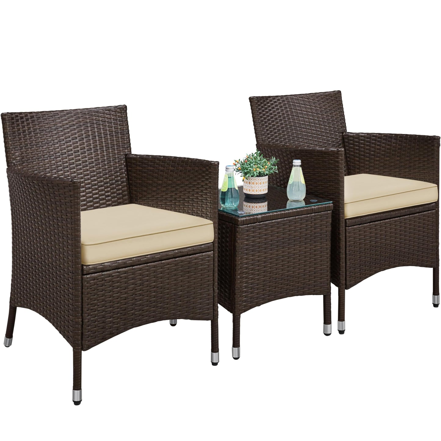 Yaheetech Conjunto de Muebles de Jardín Exterior Juego de Sillas y Mesa Terraza con Cojines Sillas de Ratán PE para Balcon