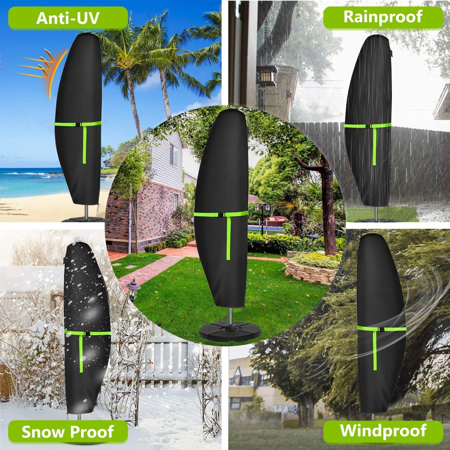 GEMITTO Funda Protectora para sombrilla (diámetro 2-4 m) Funda Impermeable para sombrilla de jardín