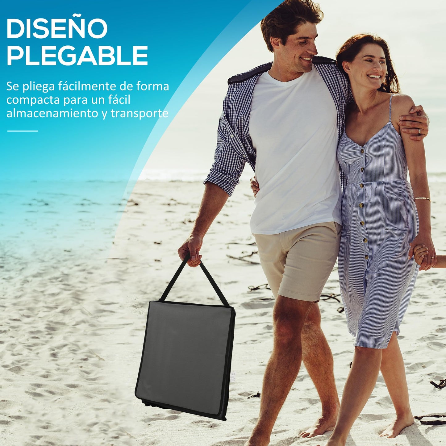 Outsunny Conjunto de 2 Esterillas de Playa Plegable Esteras Acolchadas con Respaldo Reclinable y Bolsa de Transporte para Jardín 142x51x40 cm Gris