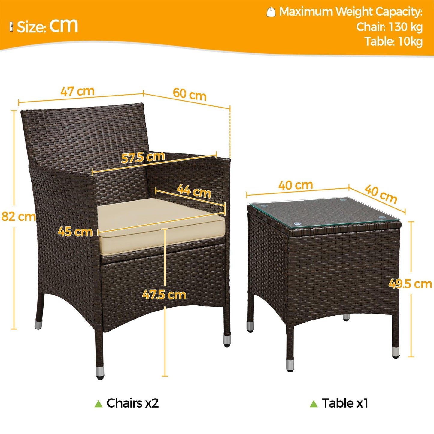 Yaheetech Conjunto de Muebles de Jardín Exterior Juego de Sillas y Mesa Terraza con Cojines Sillas de Ratán PE para Balcon