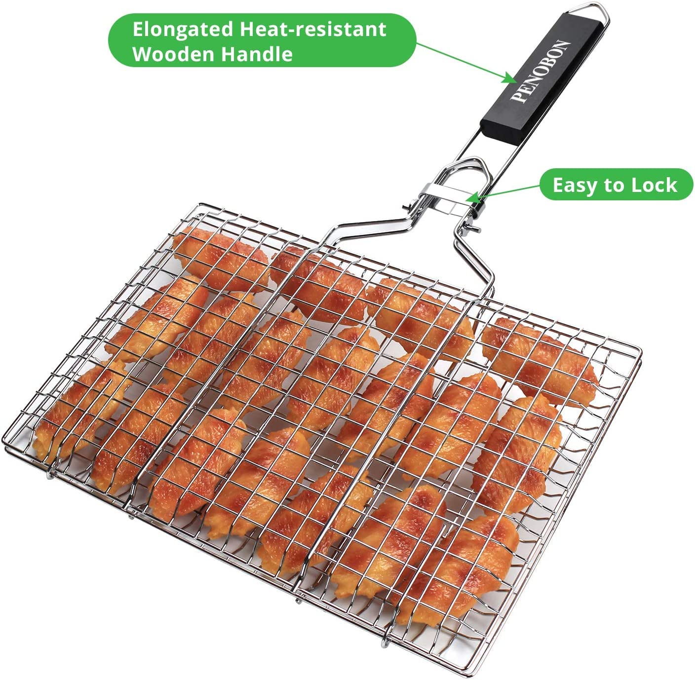 Canasta de asado de Pescado, Canasta de Parrilla de Barbacoa de Acero Inoxidable portátil Plegable, Viene con Cepillo de Cocina y Bolsa de Almacenamiento (Tipo 1)