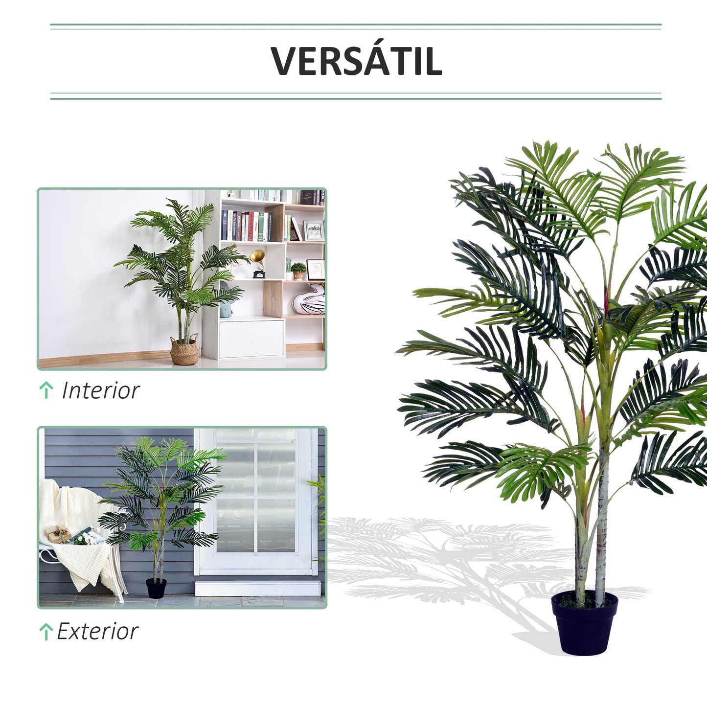 Outsunny Planta Artificial Palmera 150 cm Árbol Artificial con Maceta y Musgo para Decoración Interior y Exterior Salón Oficina Balcón Ø18x150 cm Verde