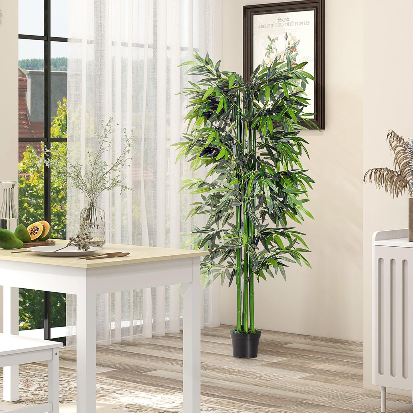 Outsunny Bambú Artificial 180 cm con Cañas Naturales Planta Artificial con Maceta Árbol Decorativo para Hogar Salón Oficina Verde