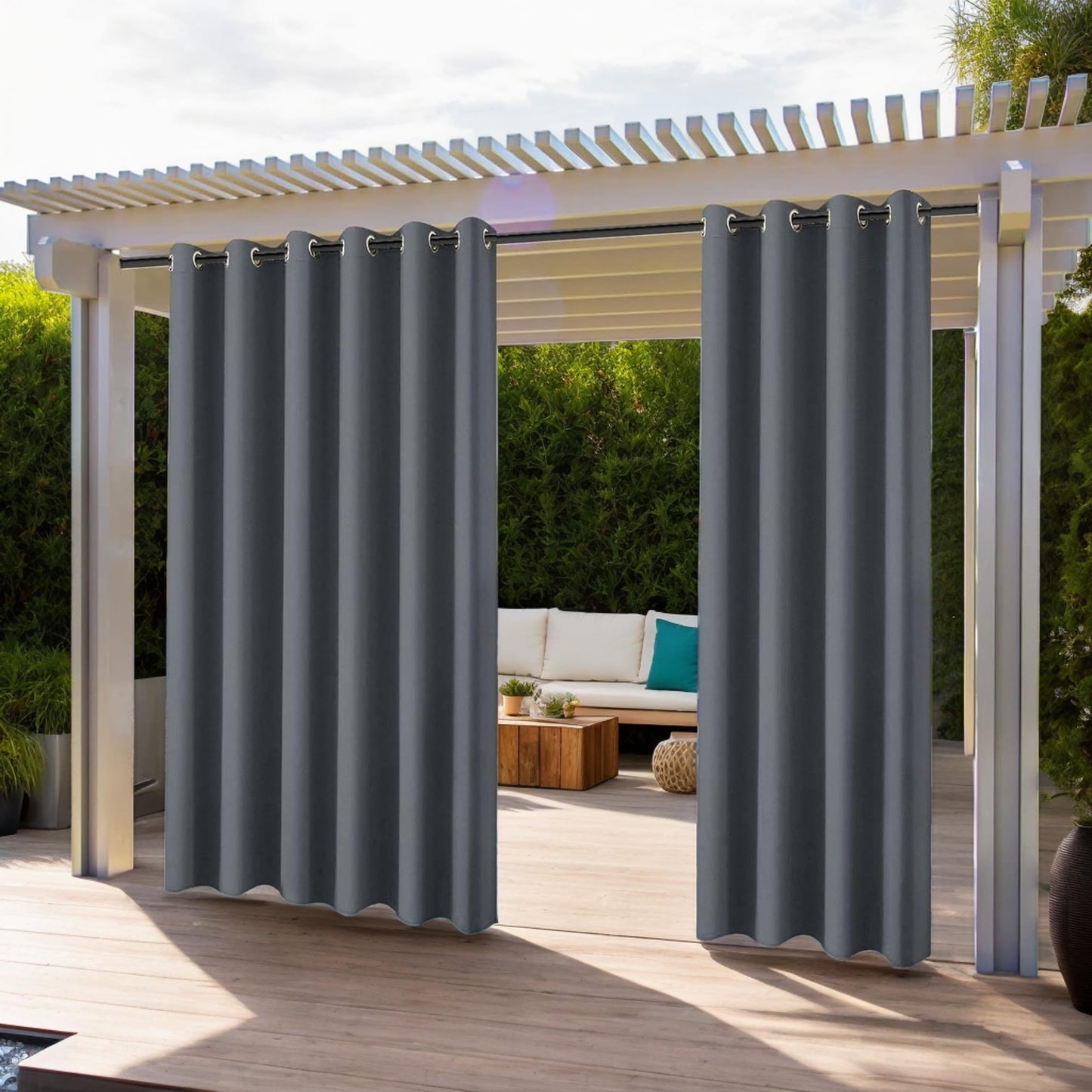 Cortinas de Exterior Resistentes a la Intemperie,Cortinas para Exteriores Opacas con Aislamiento térmico para Exteriores para jardín,Patio,Puerta,Gazebo,pérgola,balcón,Gris oscuro,2 Piezas|132x238cm