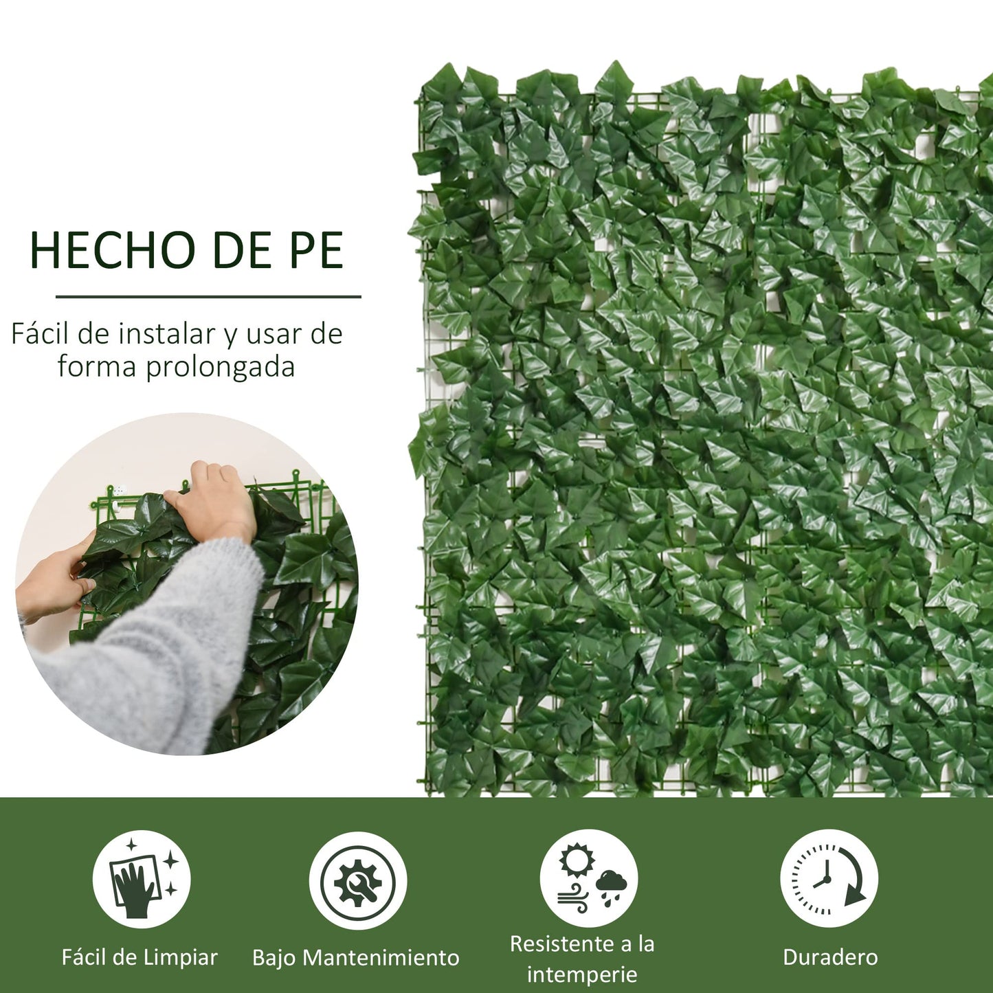 Outsunny Seto Artificial Ocultación Jardín en Rollo 3x1 m Pantalla de Valla de Privacidad de Hiedra Artificial para Terraza Balcón Exterior Decoración de Hojas Verde