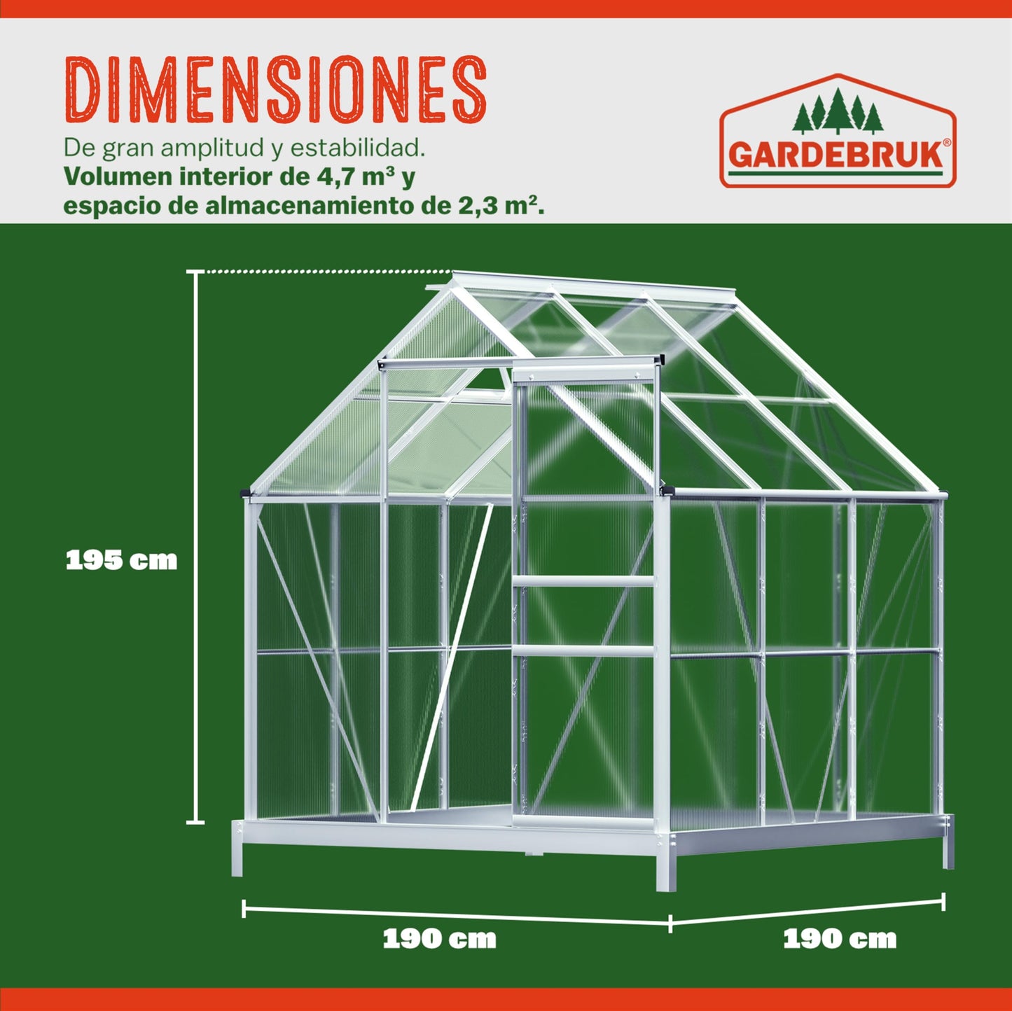 Gardebruk Invernadero de Aluminio 3,6m² Cobertizo de Jardín con Base Plantas 5,8m³ 190x190cm Vivero Huerto