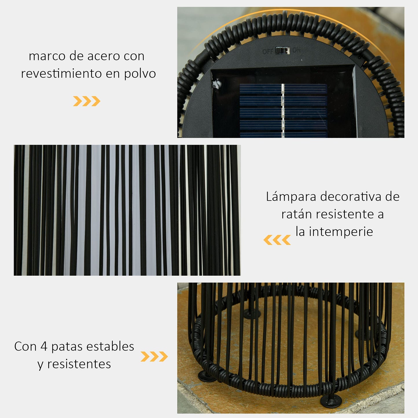 Outsunny Lámpara de Pie de Mimbre Ratán de Energía Solar con LED 0,8 W Interruptor de Control de Luz Automático Decoración para Exterior Ø21,5x61 cm Marrón