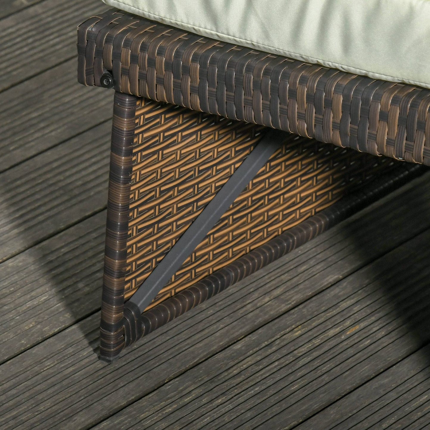 Outsunny Sofá de Ratán de 2 Plazas con Mesitas y Reposapiés de Almacenaje Tumbona de Jardín con Respaldo Inclinable y Cojines Gruesos Desenfundables 130x76x96 cm Marrón y Beige