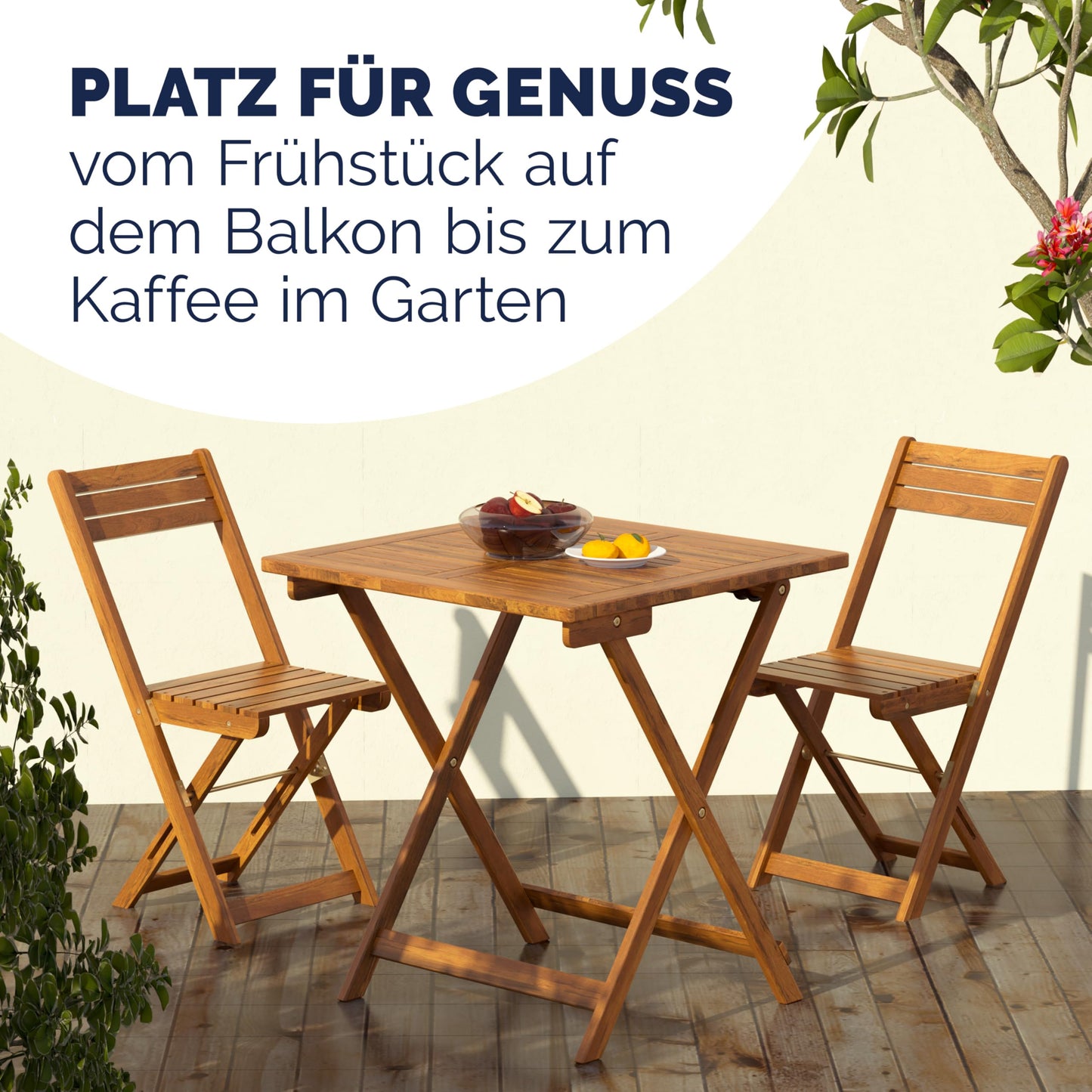 CASARIA® Set Muebles de Balcón 3 Pzs Mesa 2 Sillas Plegables Juego Completo Jardín Terraza Madera Acacia