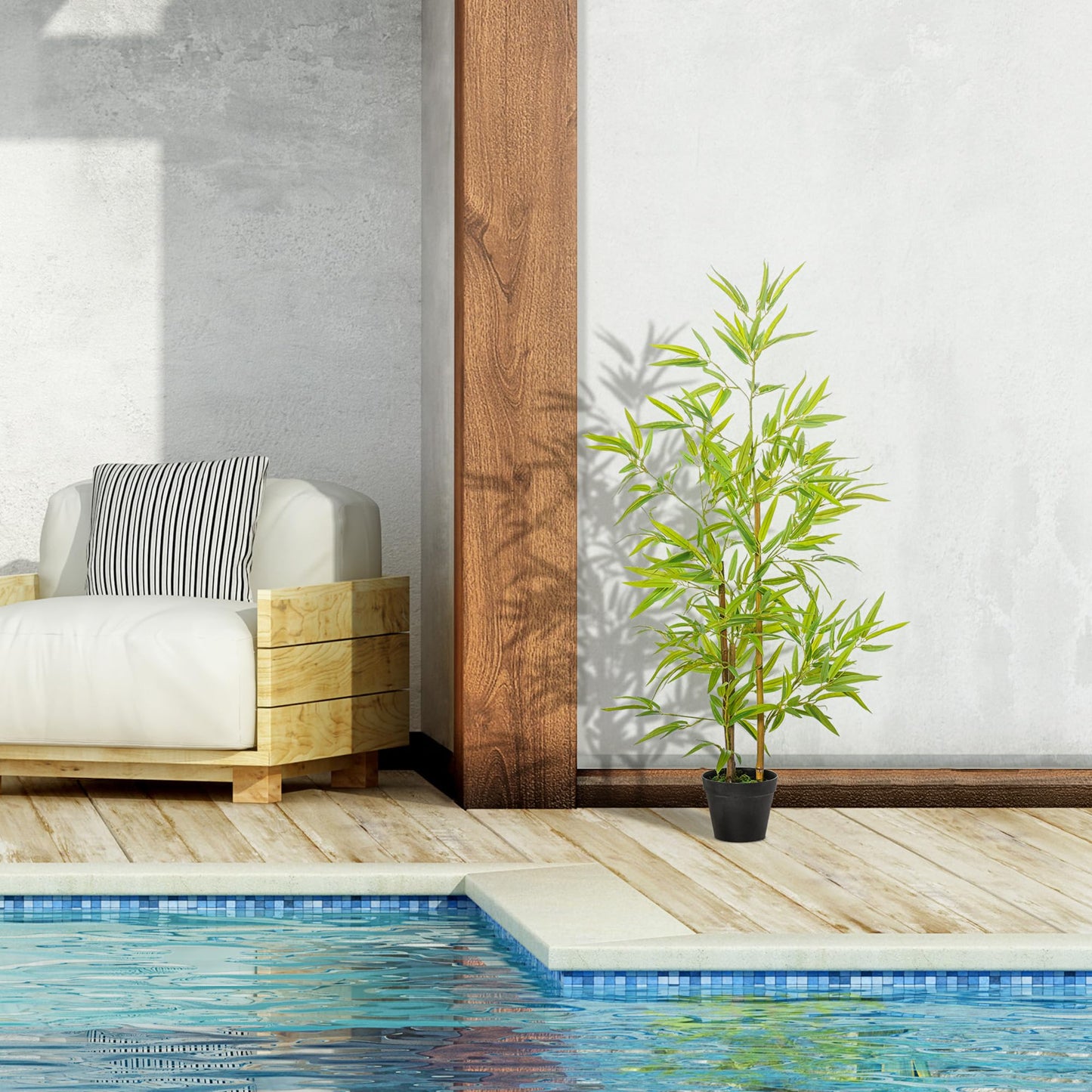 Outsunny Planta Artificial de Bambú 120 cm Árbol Artificial en Maceta Decorativa para Interior Exterior Hogar Salón Oficina Ø15,5x120 cm Verde