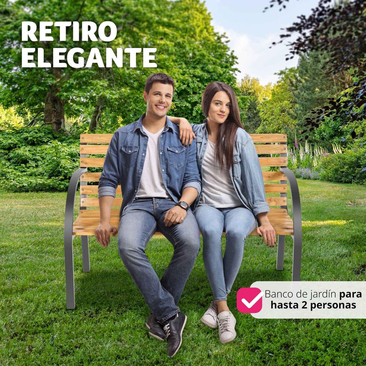 TecTake® Banco de Jardín Exterior, Madera Lacada y Hierro Fundido, Diseño Elegante, Resistente y Estable, Patio y Terraza - Tradicional