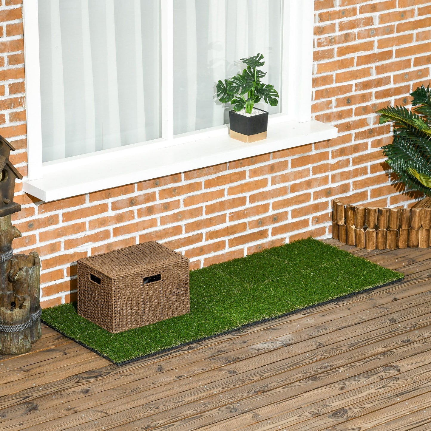 Outsunny Césped Artificial de 10 Piezas Alfombra Césped Artificial 30x30 cm con Altura de Hierba 25 mm Anti-UV Césped Sintético para Jardín Patio Balcón Verde Oscuro