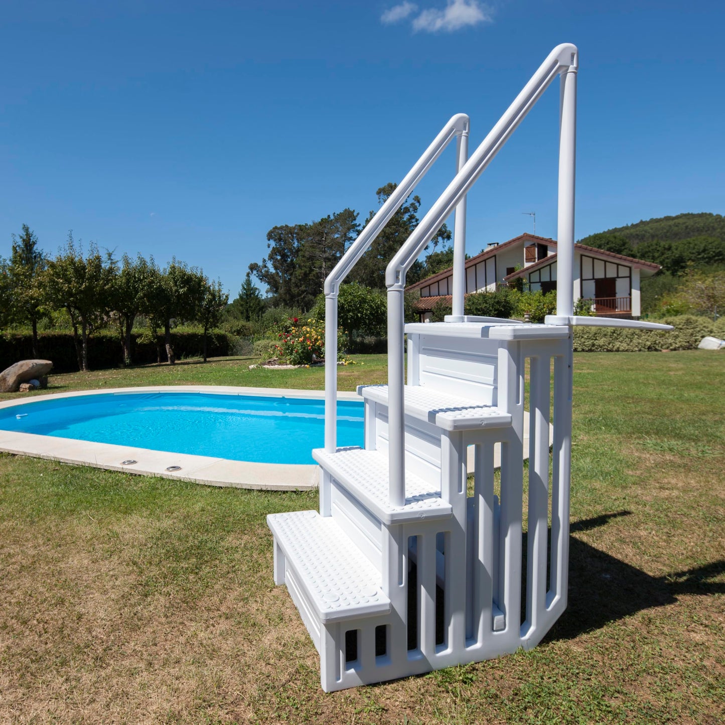 GRE Easy Entry Synthetic – Escalera accesible para piscina, entrada fácil, sintética, ancho x alto: 50 x 206 cm, 4 peldaños