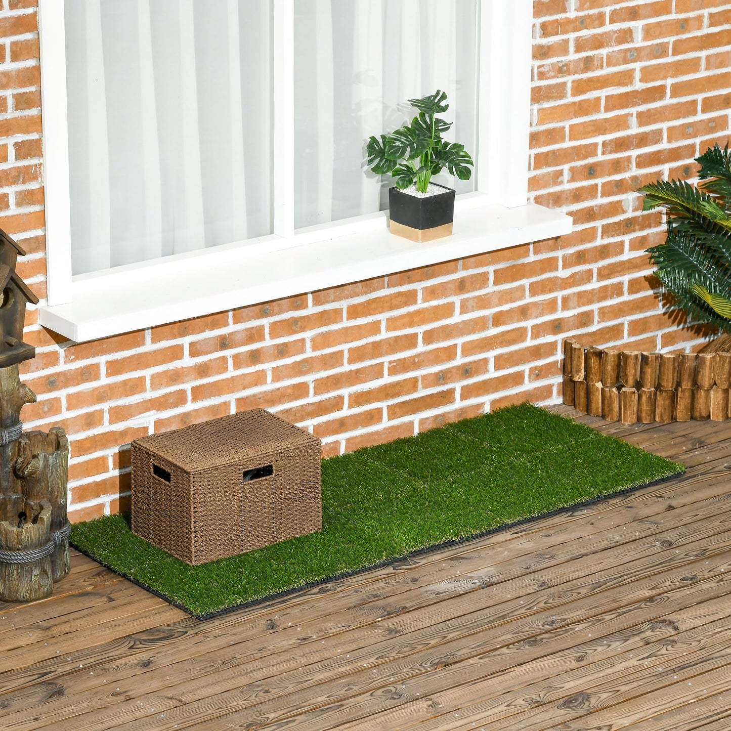 Outsunny Césped Artificial de 10 Piezas Alfombra Césped Artificial 30x30 cm con Altura de Hierba 25 mm Anti-UV Césped Sintético para Jardín Patio Balcón Verde Oscuro