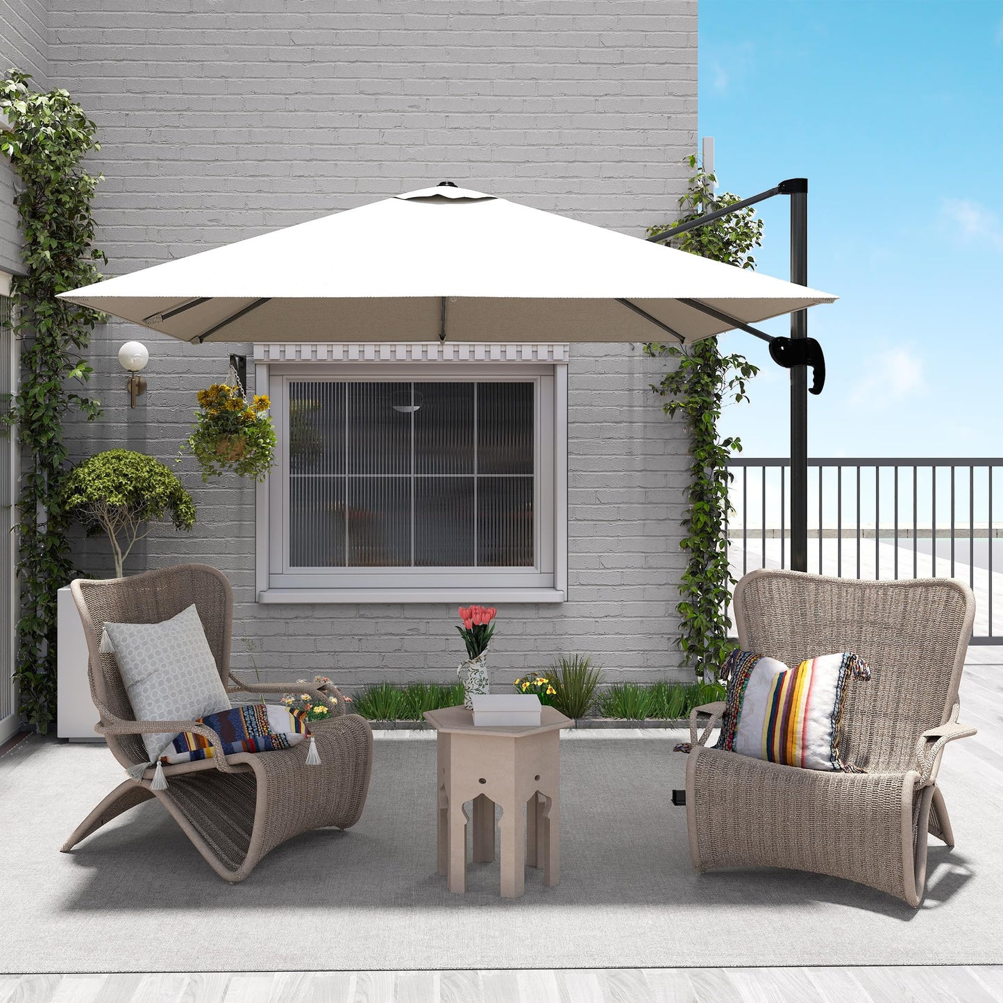 Outsunny Sombrilla de Jardín de Aluminio 245x245x245 cm Parasol Excéntrico con Manivela Giratorio 360° Inclinación de 5 Niveles Tela Desmontable Crema