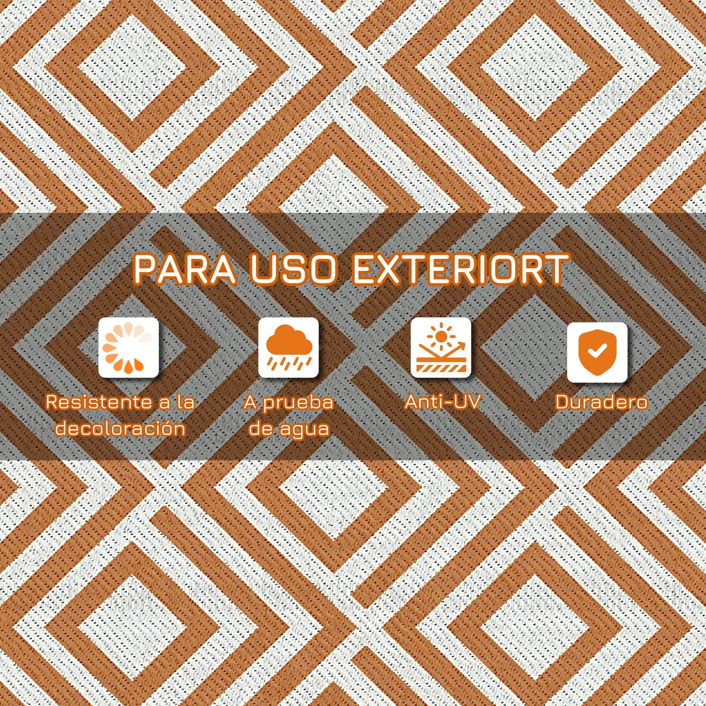 Outsunny Alfombra de Exterior 182x274 cm Alfombra Reversible Manta de Pícnic Estilo Moderno para Terraza Balcón Patio Camping Playa Marrón y Blanco