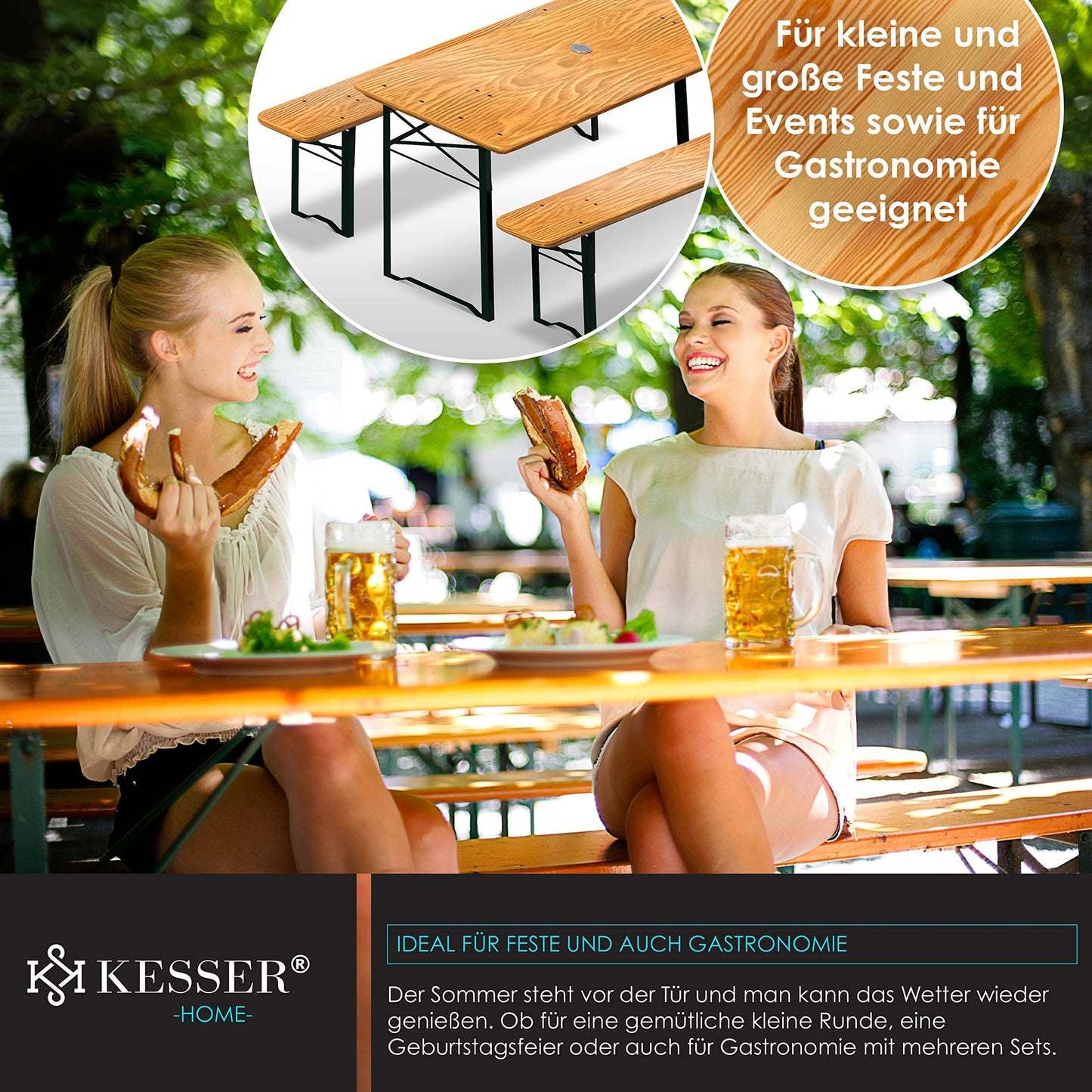 KESSER® Juego de Mesa de jardín de Cerveza Juego de Muebles de jardín de 3 Piezas | Plegable 170 x 46 x 75 cm | 2 Bancos de Cerveza, 1 Mesa de Cerveza