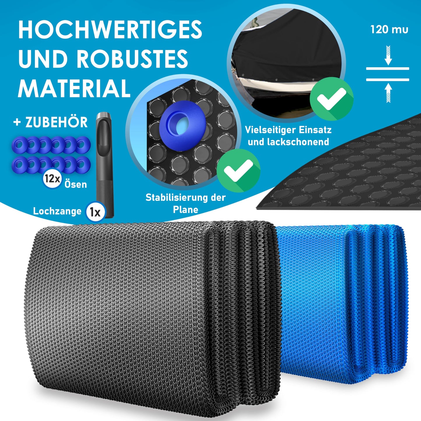 KESSER® Lona Solar para Piscina Redonda Ø 244 cm | Lona Solar de la Piscina Calentamiento de la Piscina de lámina Solar para Calentar el Agua Lona térmica, Negro, Ø 457 cm