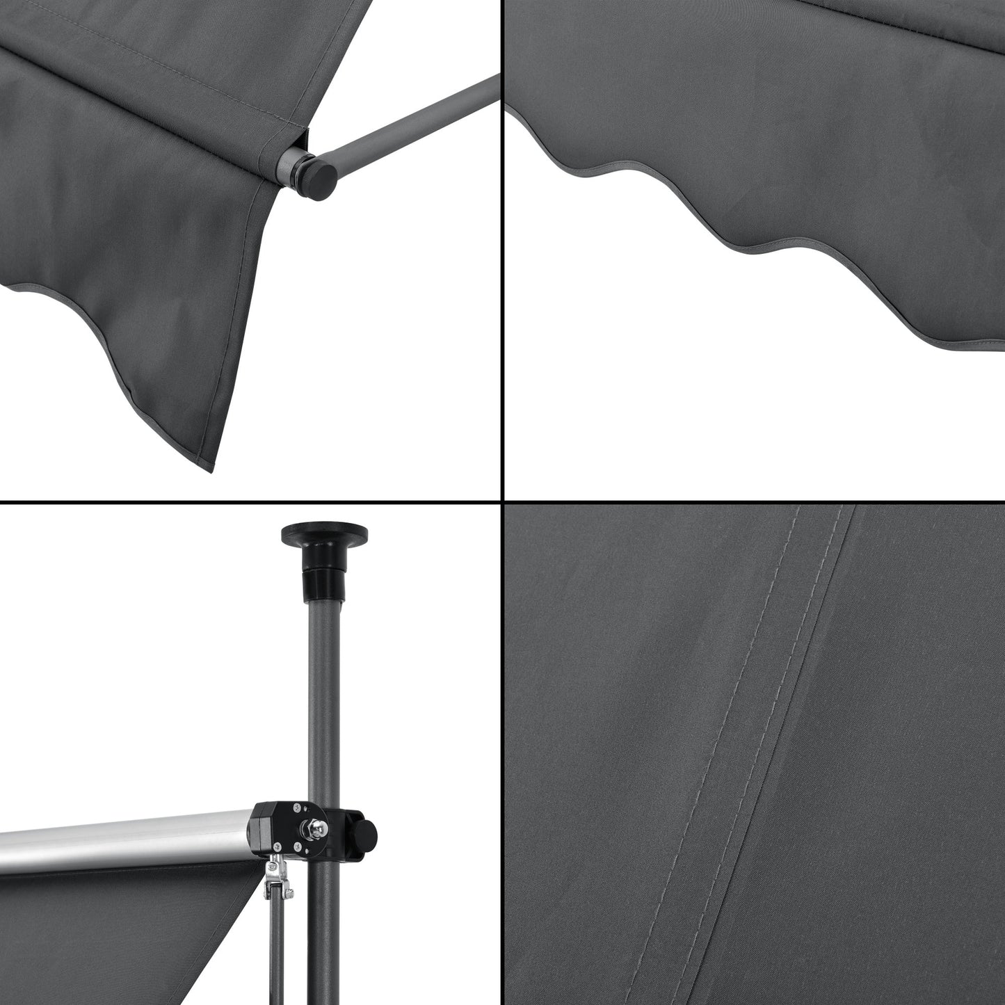 pro.tec Toldo Retráctil Stem Toldos Exterior Terraza Balcón Ajustable en Altura Manual Resistente Protector de Sol Sin Taladrar Acero/Poliéster 150 x 120 x 220-309 cm - Gris