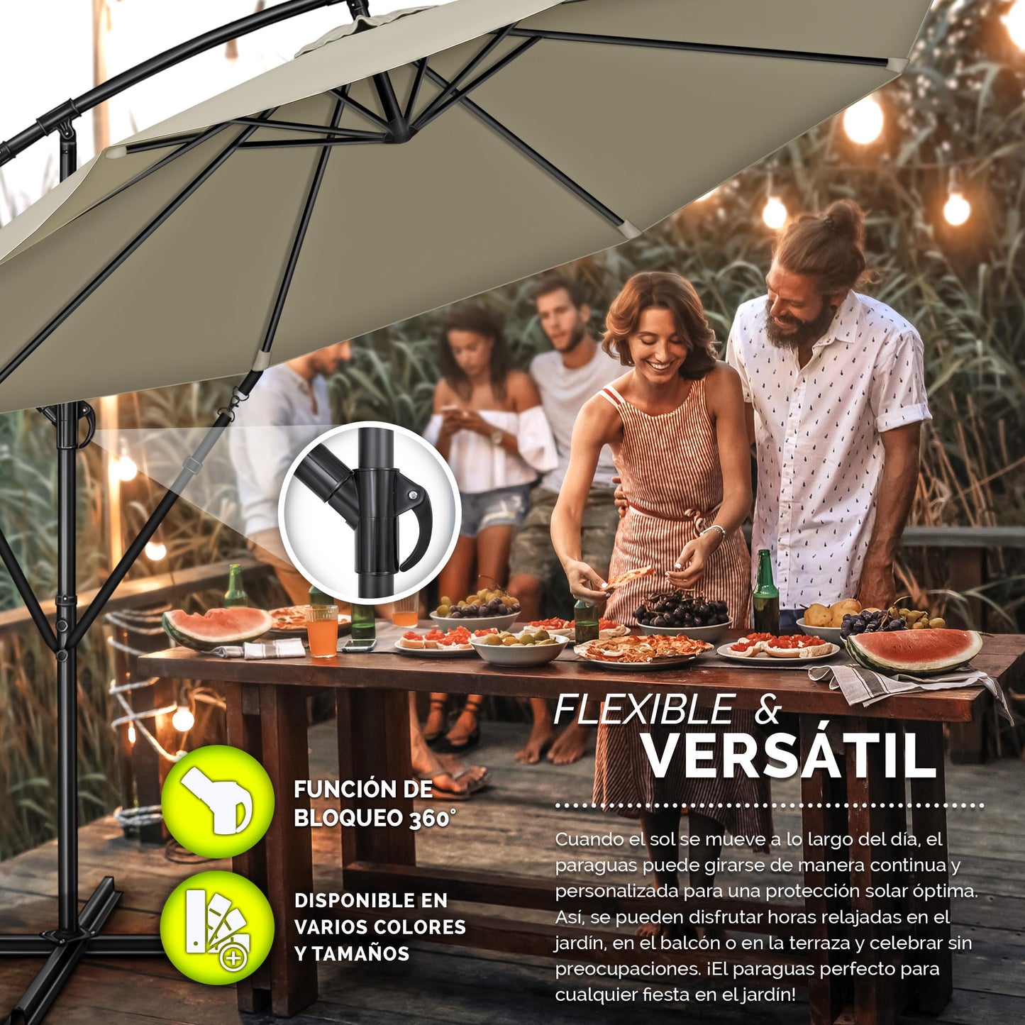 tillvex 300 cm Sombrilla Excentrico con Manivela, Funda y Protectora de cabrestante | Parasol para Terraza Jardín Balcón Patio | Giratorio 360º, Protección UV