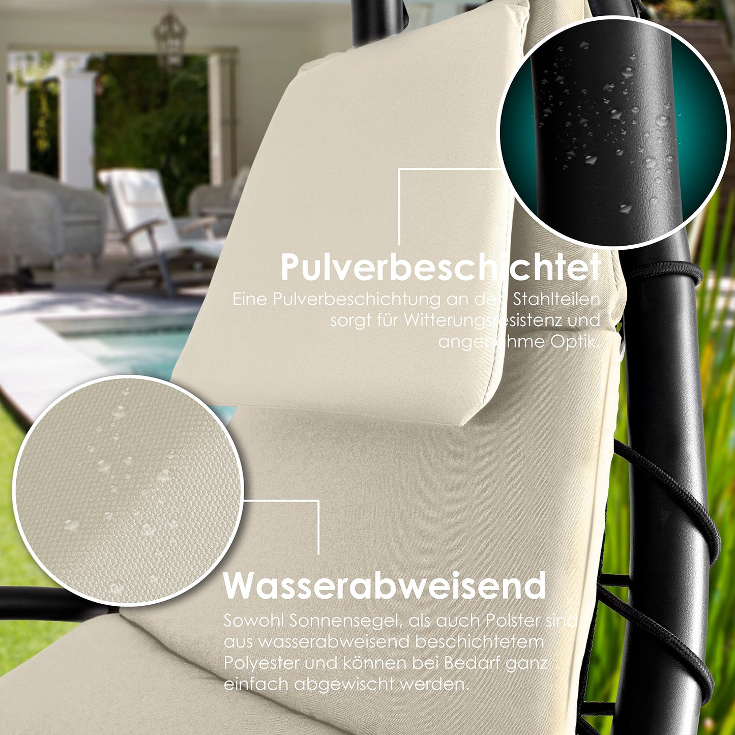 KESSER® Tumbona Flotante con Sombrilla | Hamaca Colgante Solar H200, L194, A100 cm | Reclinable Capacidad hasta 120 kg | Tumbona de Balanceo con Cojines y Almohada, Incluye Bolsa, Beige