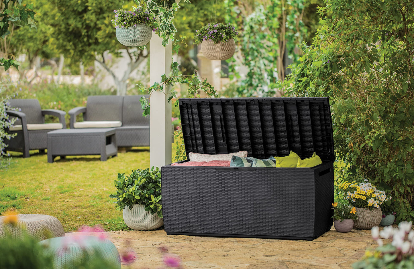Keter Capri - Arcón exterior, Baúl almacenaje, Capacidad 305L, Resina, Color marrón, Ordenación jardín y terraza, 54 x 123 x 57 cm