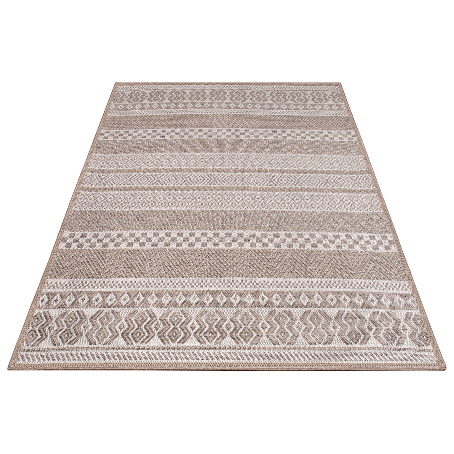 Paco Home Alfombra Exterior Interior Balcón Terraza Cocina Motivo Boho Étnico Moderno, tamaño:160x220 cm, Color:Beige