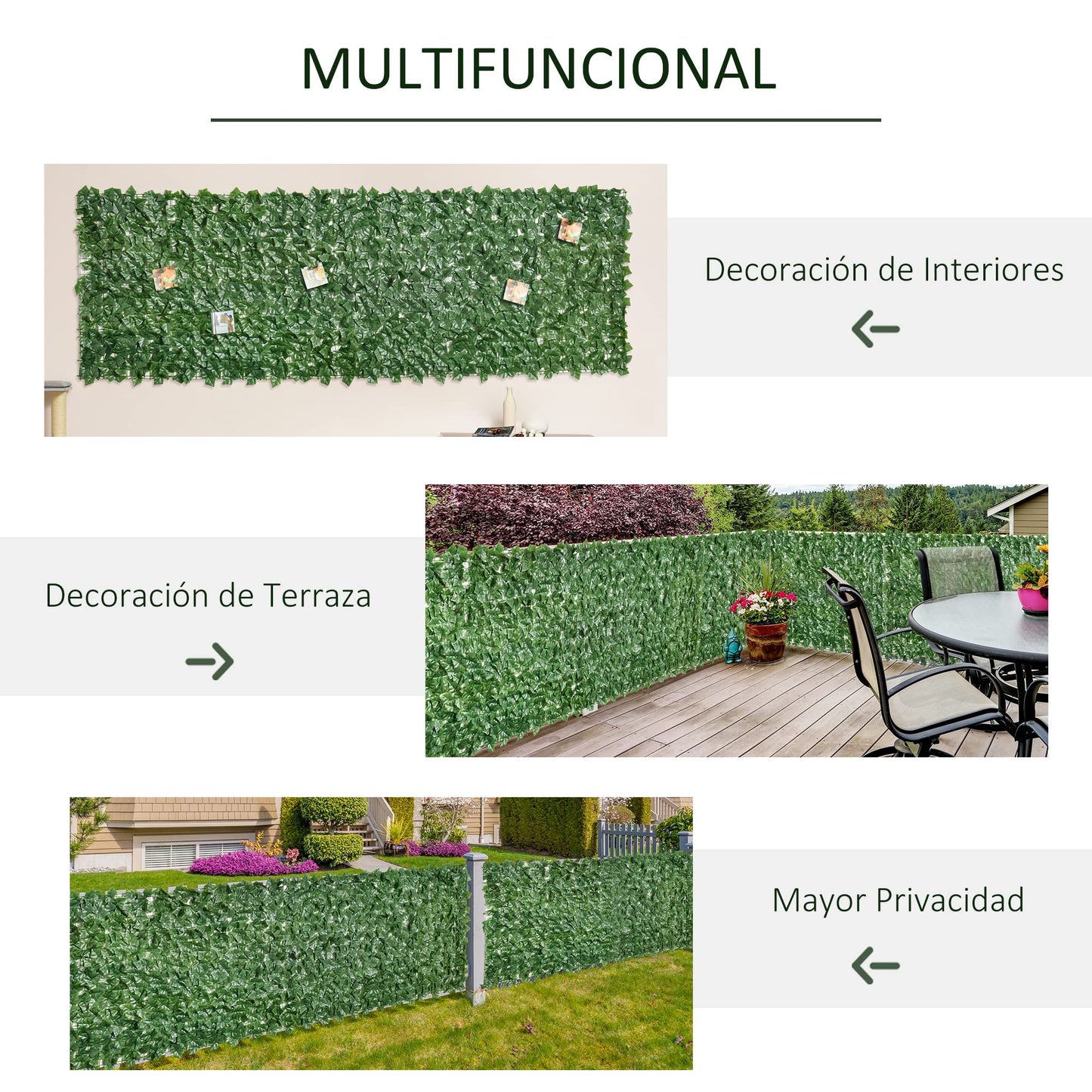 Outsunny Seto Artificial Ocultación Jardín en Rollo 3x1 m Pantalla de Valla de Privacidad de Hiedra Artificial para Terraza Balcón Exterior Decoración de Hojas Verde