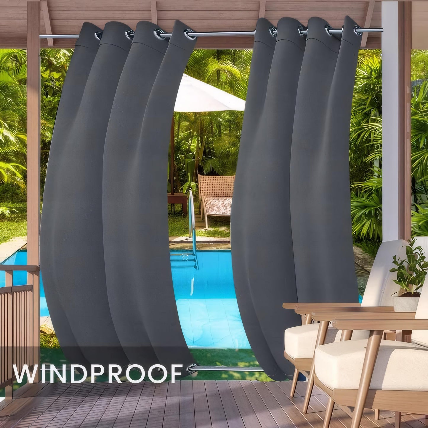 Cortinas de Exterior Resistentes a la Intemperie,Cortinas para Exteriores Opacas con Aislamiento térmico para Exteriores para jardín,Patio,Puerta,Gazebo,pérgola,balcón,Gris oscuro,2 Piezas|132x238cm