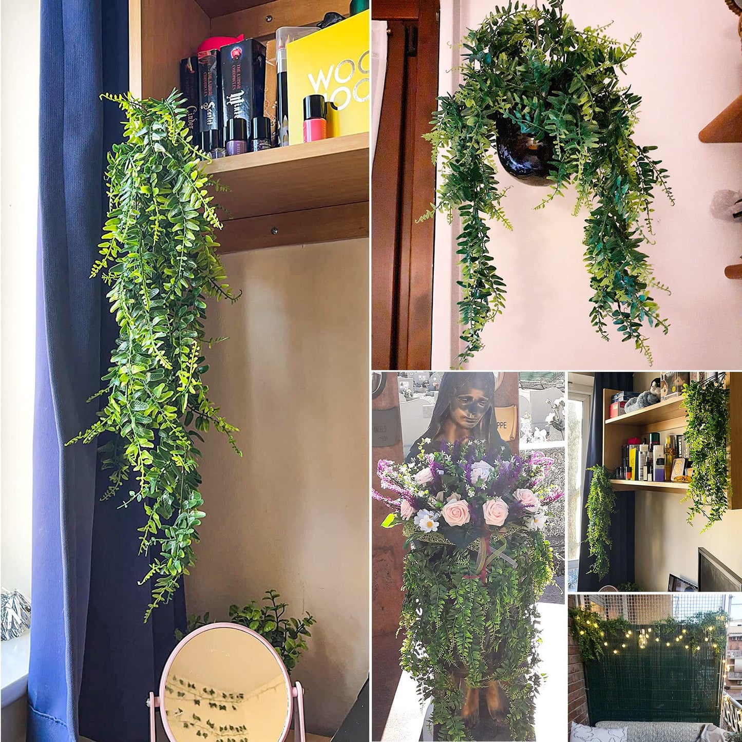 ADORAMOUR Plantas Artificiales Decorativas 2 Piezas Planta Colgantes del Hogar Decoración Pared para Interior y Exterior, Vid de Imitación para Sala de Estar, Seto y Jardín
