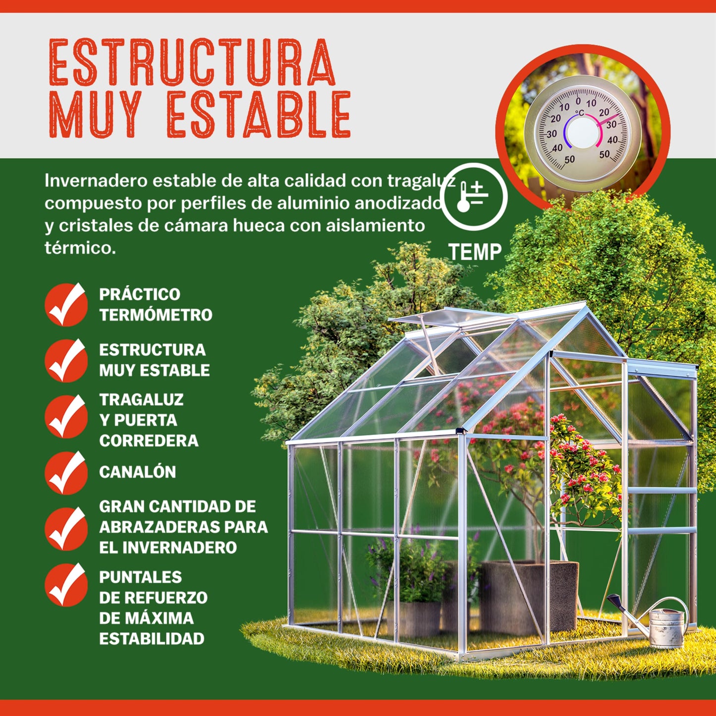 Gardebruk Invernadero de Aluminio 3,6m² Cobertizo de Jardín con Base Plantas 5,8m³ 190x190cm Vivero Huerto