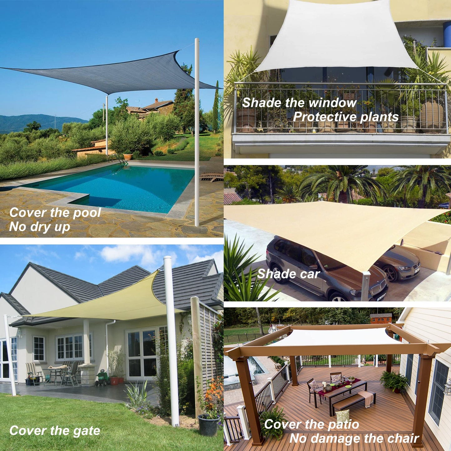 SUNNY GUARD Toldo Vela de Sombra Impermeable 4x4x4m Triangular a Prueba de Viento protección UV para Patio,Jardín, Exteriores, Terraza, Color Arena