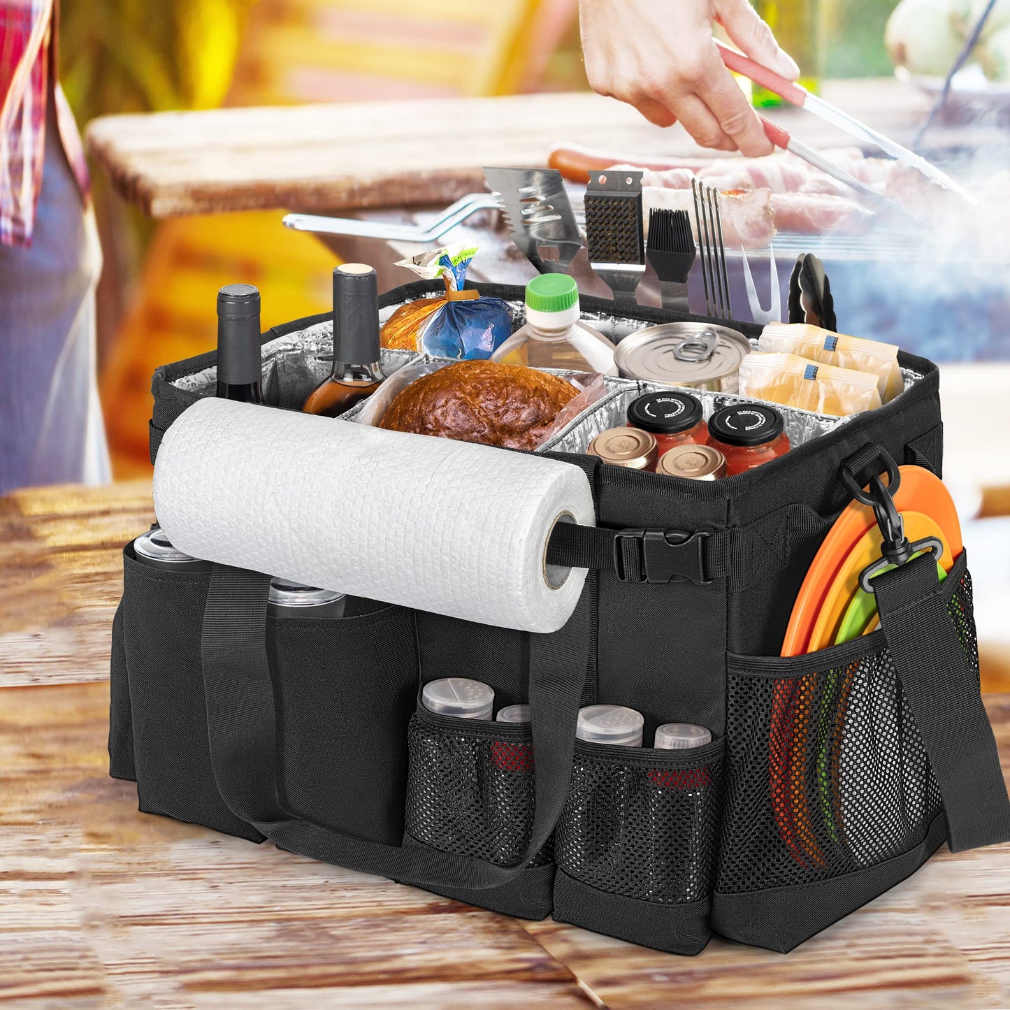 HODRANT Bolsa para Utensilios de Parrilla con Toallero de Papel, Bolsa Grande para Utensilios de Barbacoa para Accesorios para Chupar Rueda, Organizador de Cocina al Aire Libre para Picnic o Camping