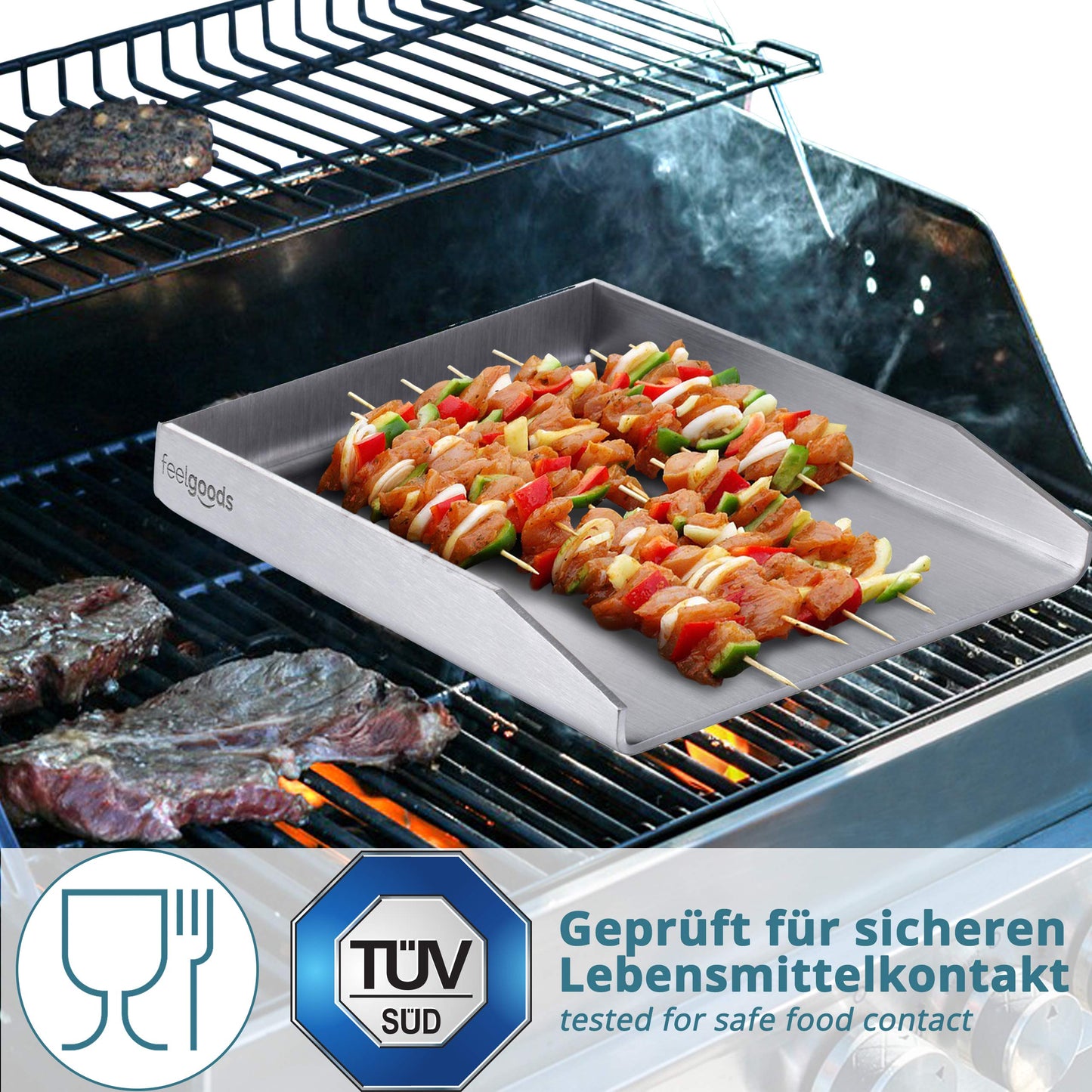 Smartpeas Plancha Barbacoa De Acero Inoxidable 20 X 30 Cm Para Muchas Barbacoas De Carbón & Gas +Raspador Bbq