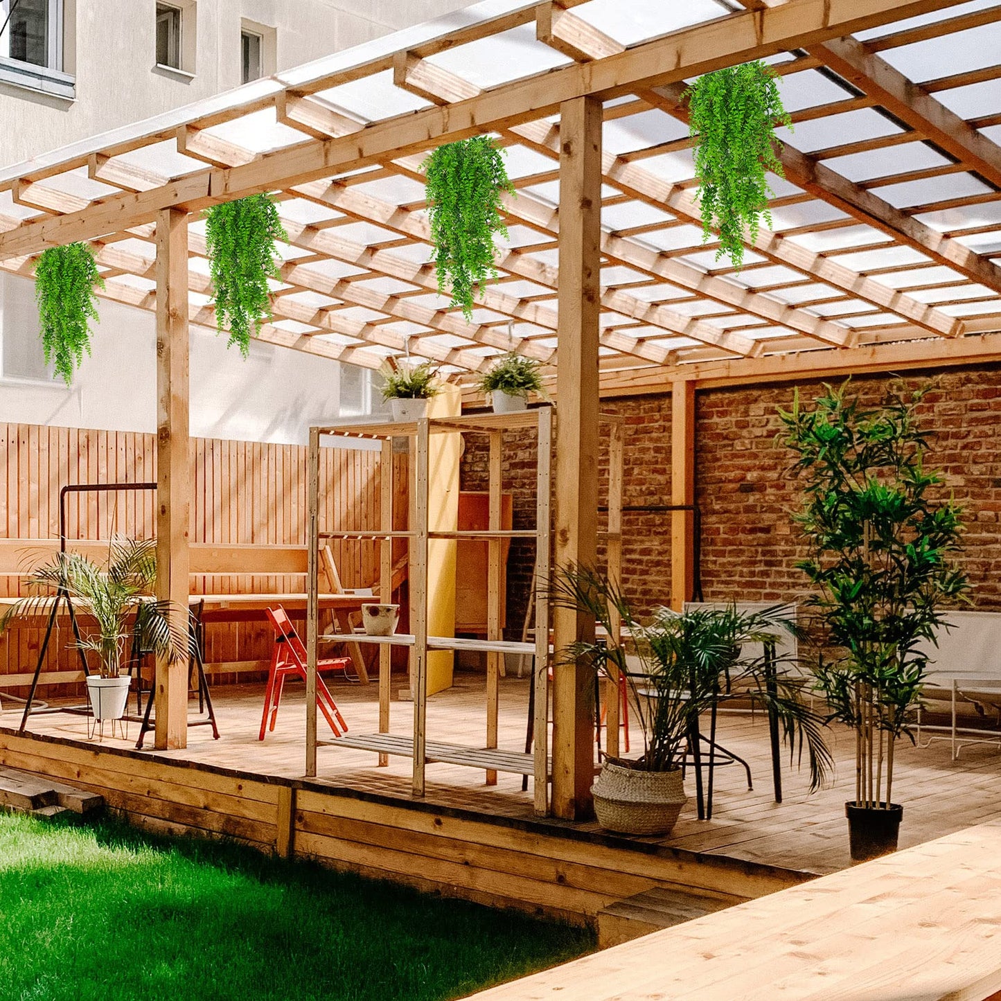 ADORAMOUR Plantas Artificiales Decorativas 2 Piezas Planta Colgantes del Hogar Decoración Pared para Interior y Exterior, Vid de Imitación para Sala de Estar, Seto y Jardín